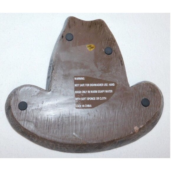 Ceramic Cowboy Hat Shaped Decorative Trinket Plate With Horse Emblem & Pink Band - Picture 6 of 8